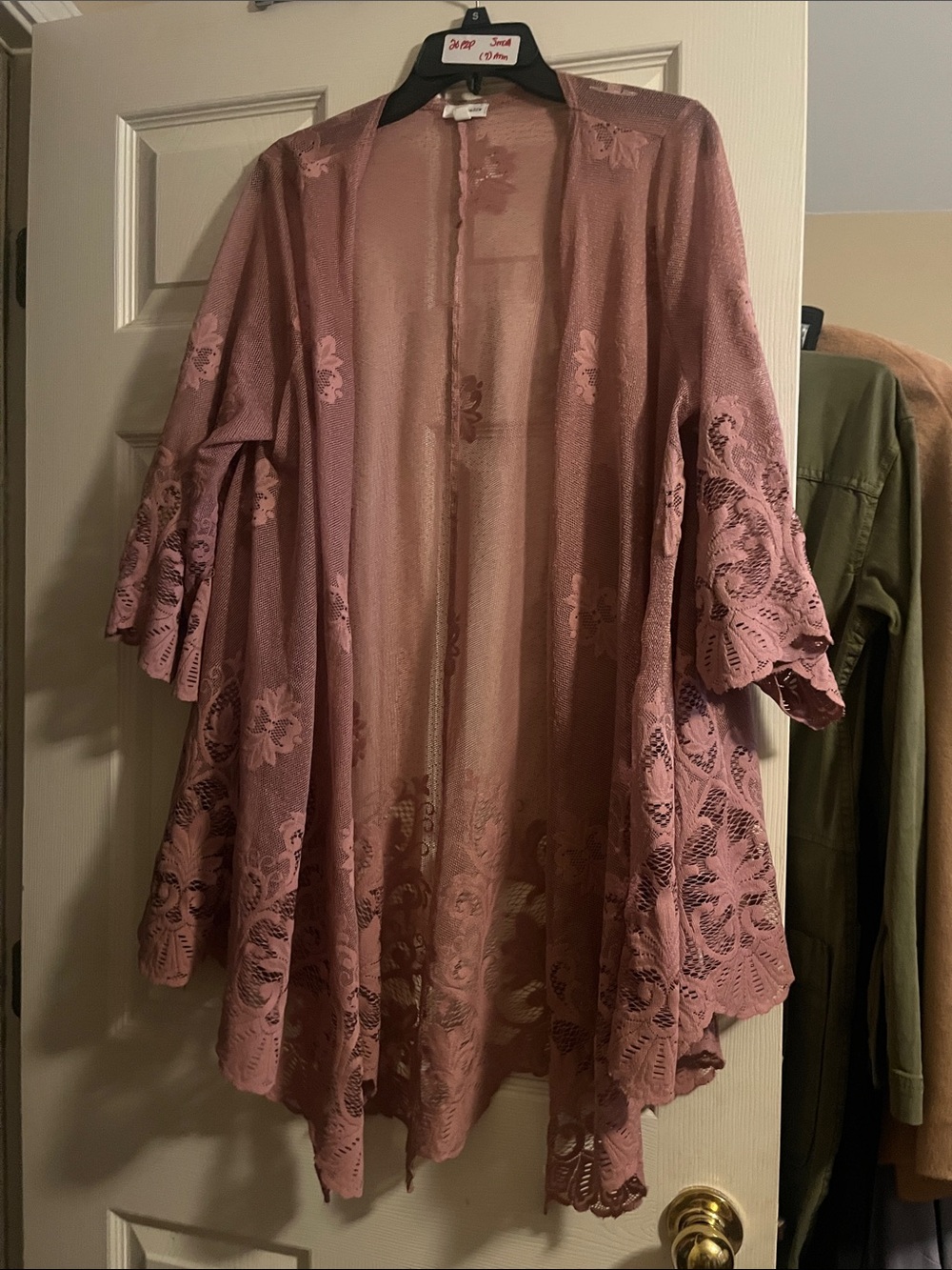 Eyeshadow Dusty Rose Lace Kimono Cardigan